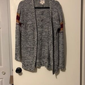 Hippie Rose Gray Cardigan with Striped Sleeves